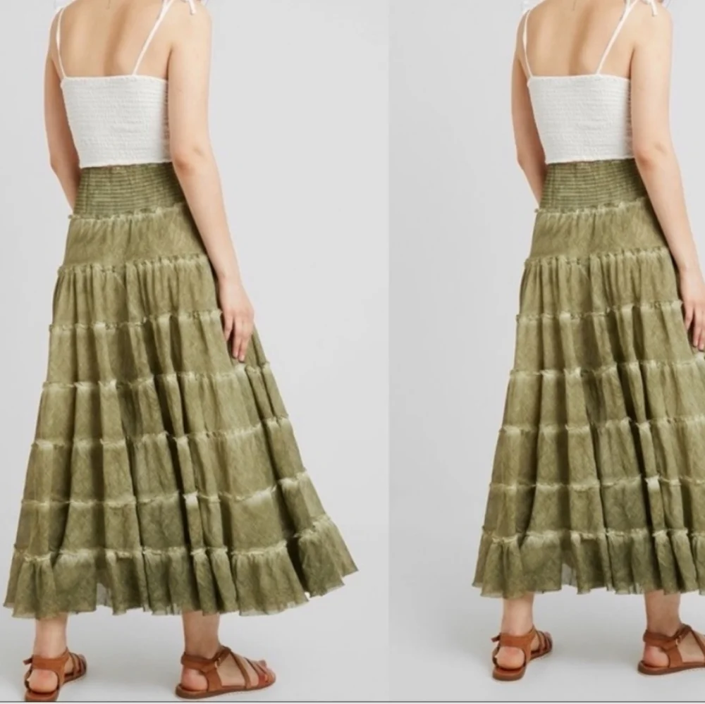 Free People Stuck In A Moment  Maxi Skirt A Line Tiered Ruffle Hem Oregeno S NWT - Picture 15 of 16
